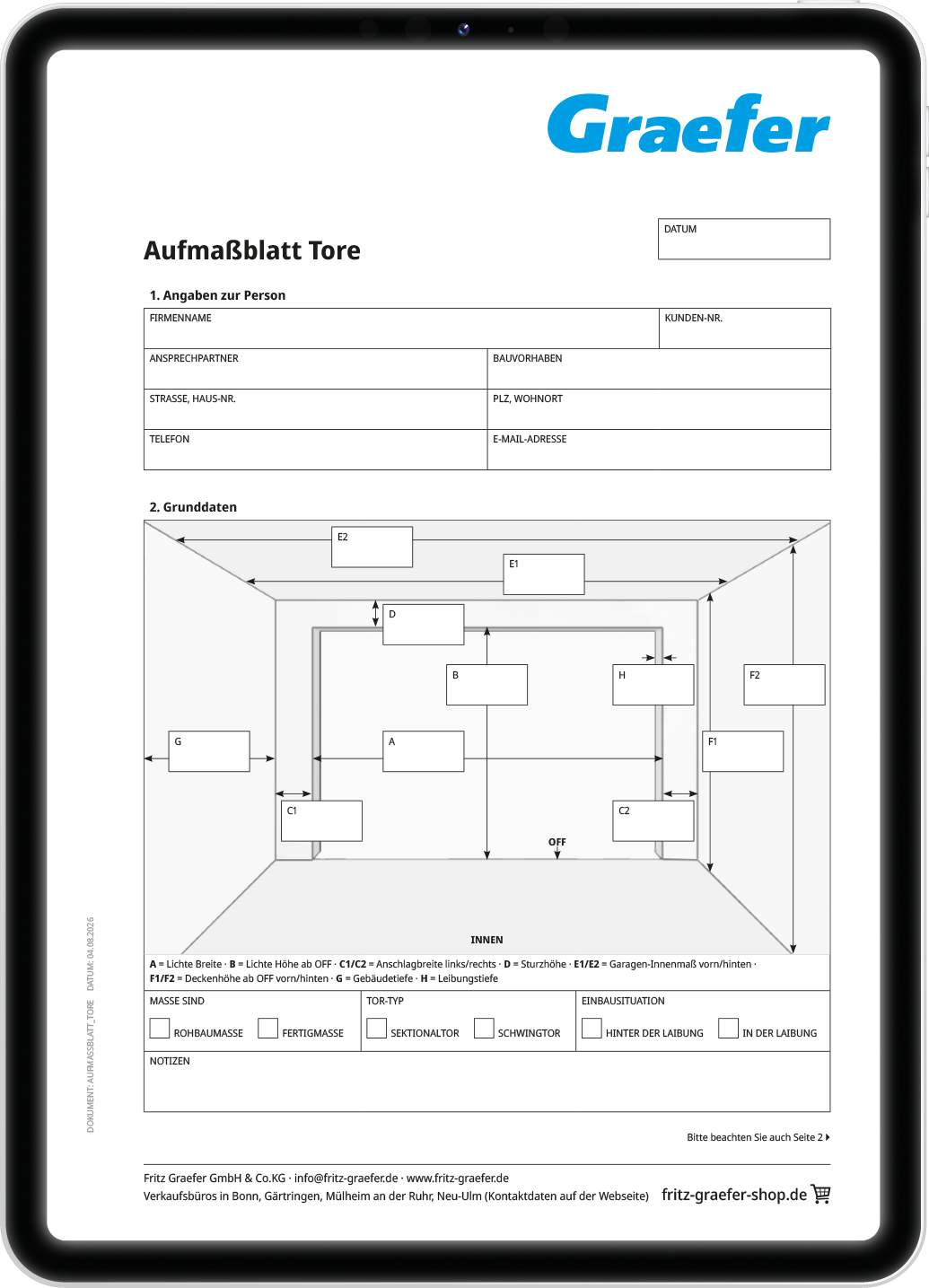 Graefer Aufmaßblatt Tore