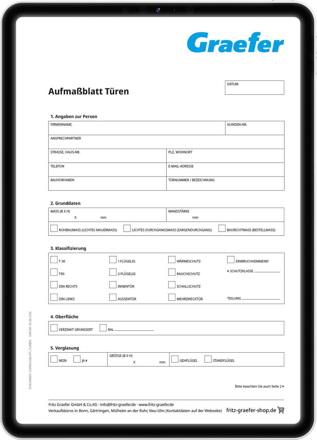 Graefer Aufmaßblatt Türen