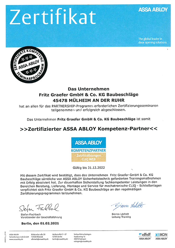 Graefer Zertifizierter ASSA ABLOY Kompetenz-Partner
